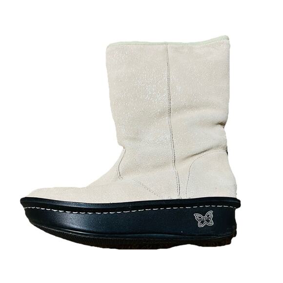 ALEGRIA SEDONA IVORY GLITTER LEATHER UPPER SHEARLING LINED BOOTS SZ 37 6.5-7 - Picture 1 of 8